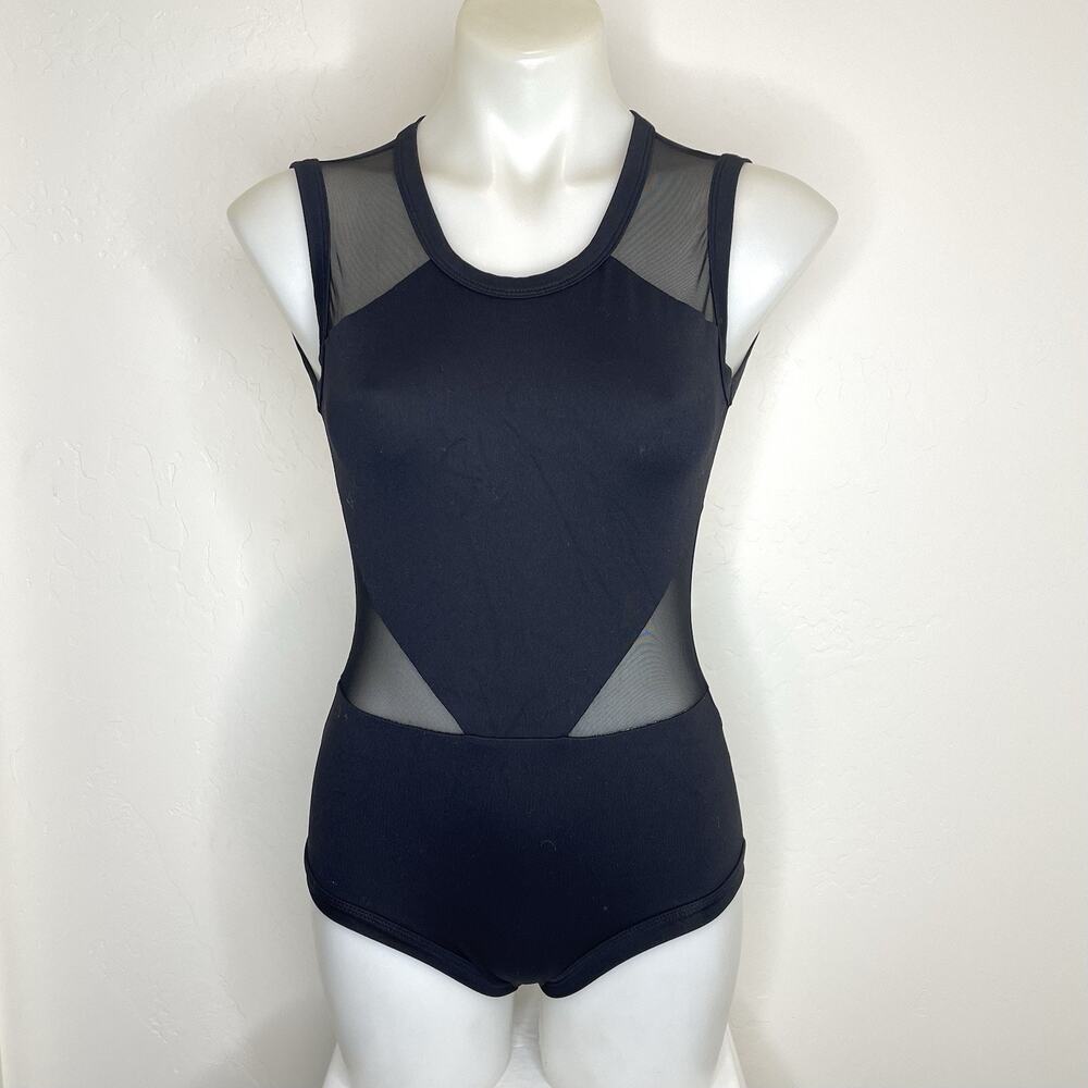 Five Dancewear Black Mesh Leotard Womens PA Small Open Back Dance